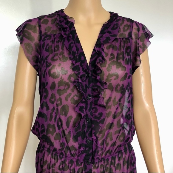 INC International Concepts Purple animal print ruffle blouse Top Size S - Picture 8 of 11